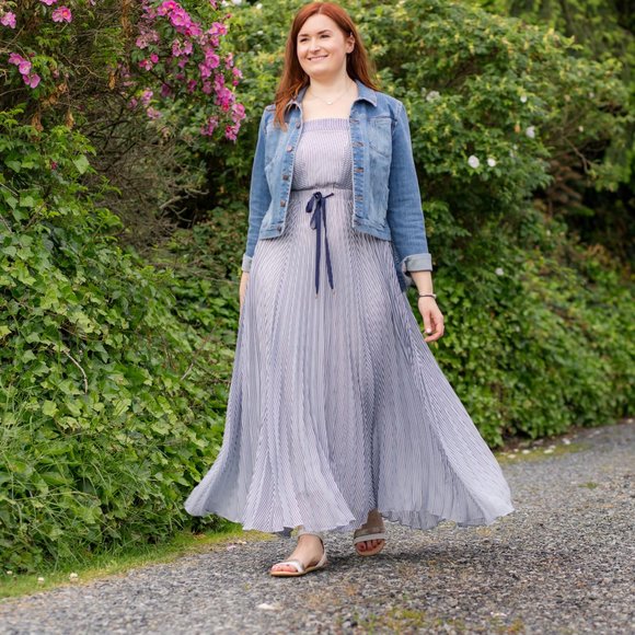 NWT Maeve Darcy Blue Stripe Maxi Dress in Blue Motif Sz 10 - Picture 12 of 17